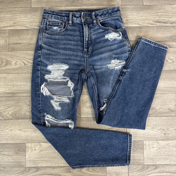 American Eagle Ripped High Rise Skinny Mom Jeans Medium Wash sz 2 - Picture 1 of 9